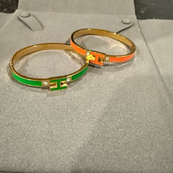 Fashion Jewelry Gold Bracelets with Green and Orange Accents - Picture 1 of 3